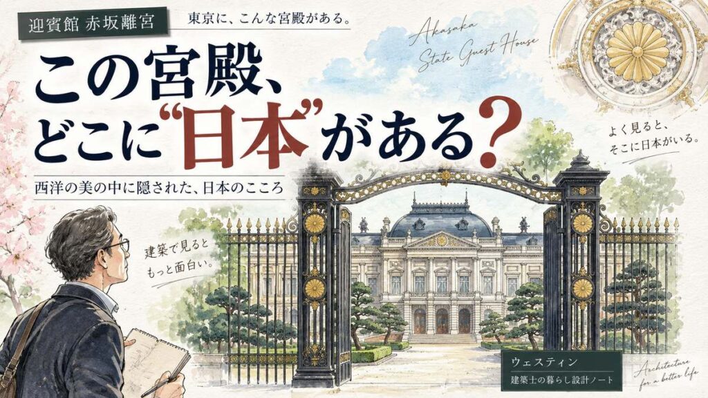 迎賓館赤坂離宮の正門越しに見える白亜の本館全景
