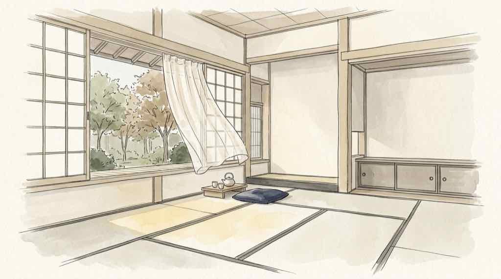 春や秋に窓を開けて風を通す住宅のイメージ